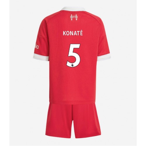 Stroje piłkarskie Liverpool Ibrahima Konate #5 Koszulka Podstawowej dla dzieci 2025-26 Krótki Rękaw (+ szorty)